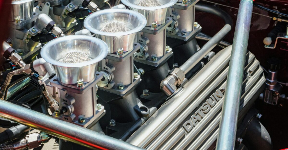 a close up of the engine of a car