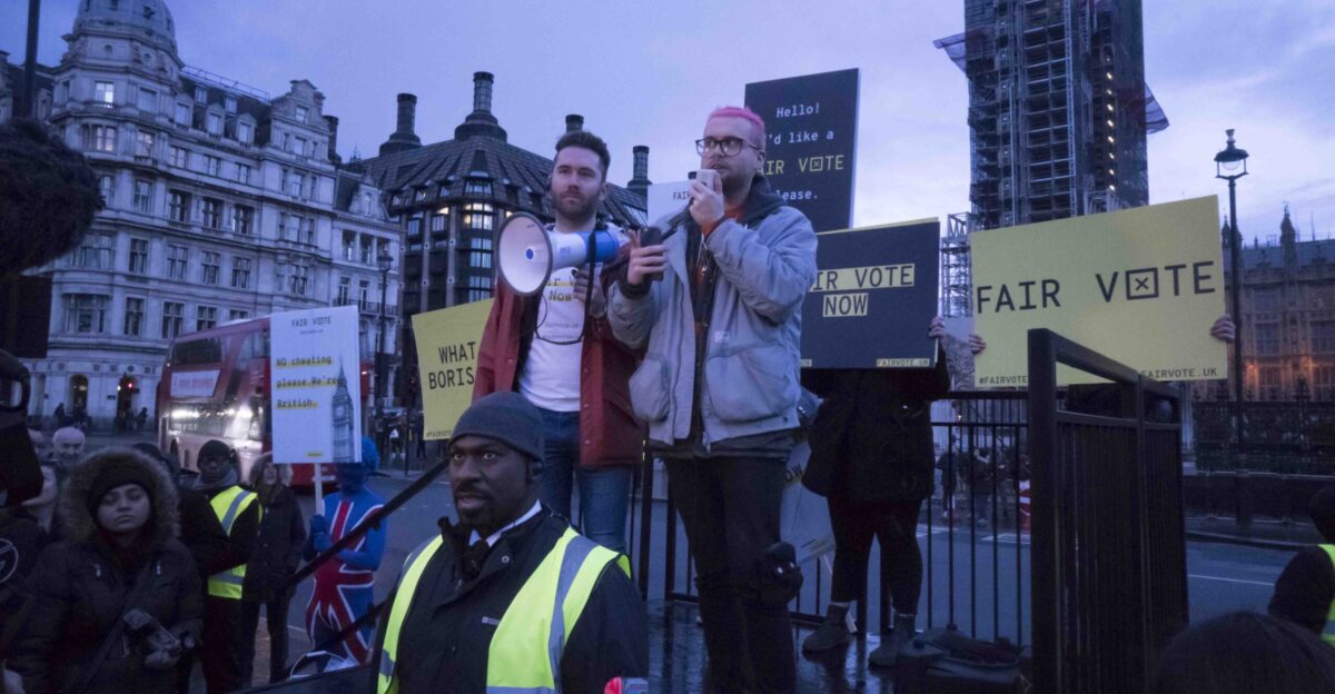 A protest following the Cambridge Analytics and Facebook data scandal with Christopher Wylie and Shahmir Sanni