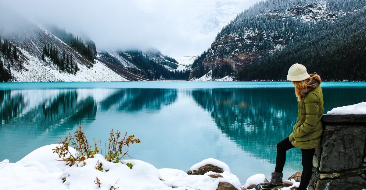 woman hike lake female hiker adventure beautiful land canada banff landscape alberta mountain travel canadian water snow winter white cold season frost nature alone girl adventure canada canada canada canada travel travel travel travel travel winter winter alone