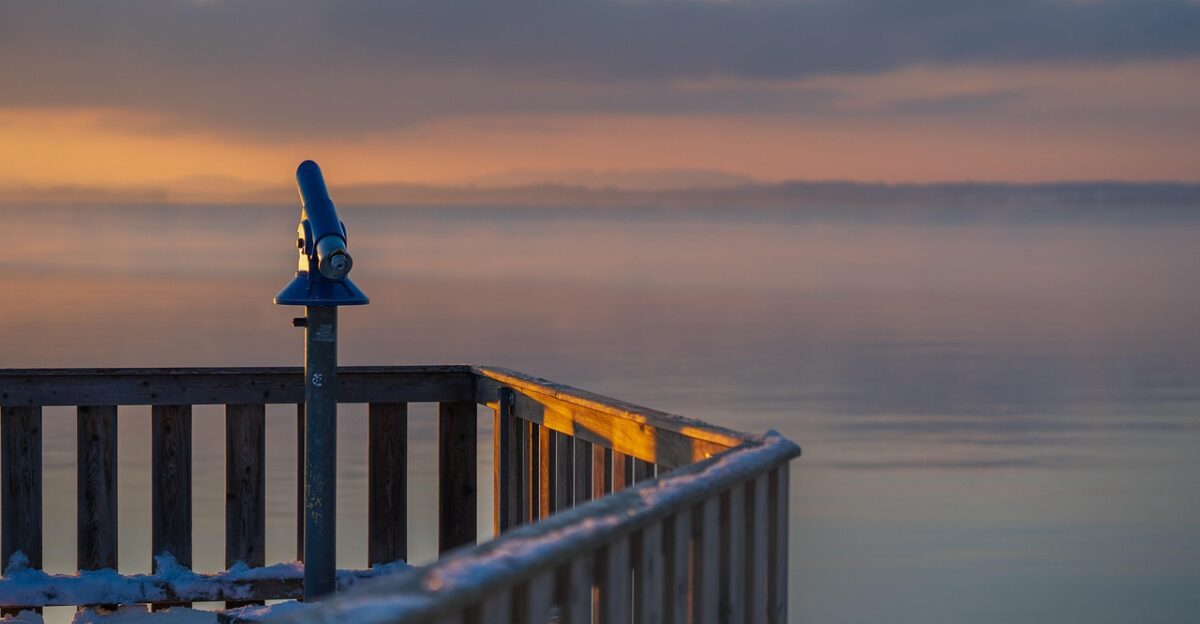 sunset lake telescope evening atmosphere evening sky outlook nature viewpoint dusk