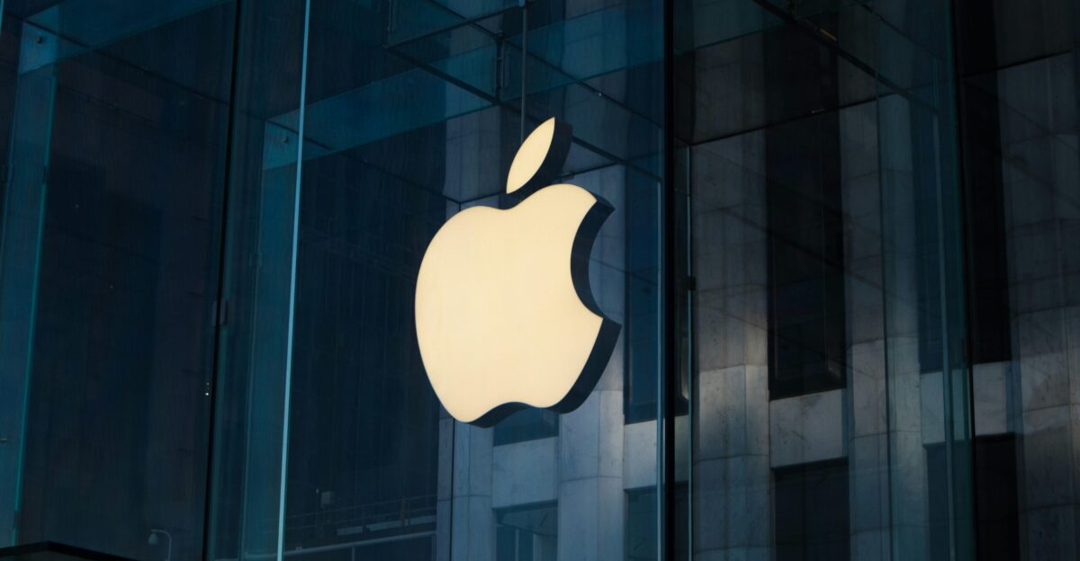 apple logo on glass window