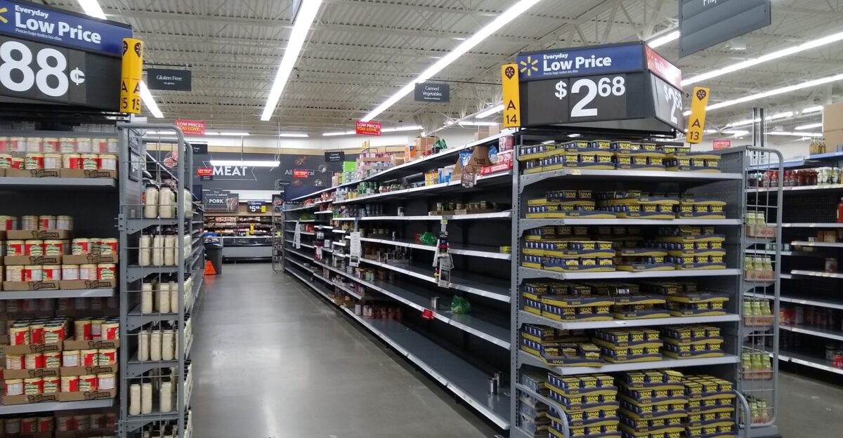 Wenatchee Washington Walmart- Empty shelves because of COVID-19 in 2020