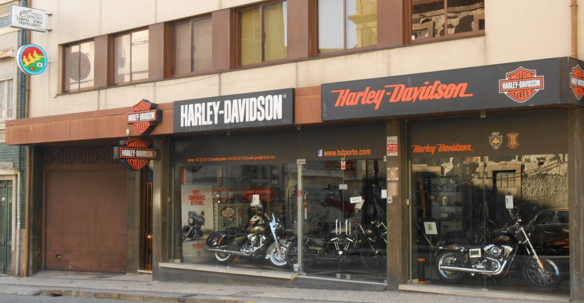 The Harley Davidson store in the Rua de Camoes in Oporto Portugal foto taken 2015 november the 28th