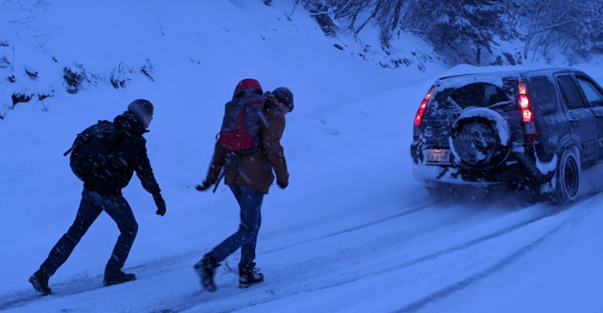 2 men walking on snow covered ground during daytime