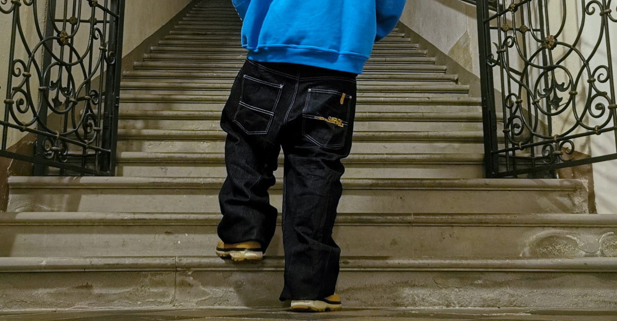 A guy wearing baggy jeans