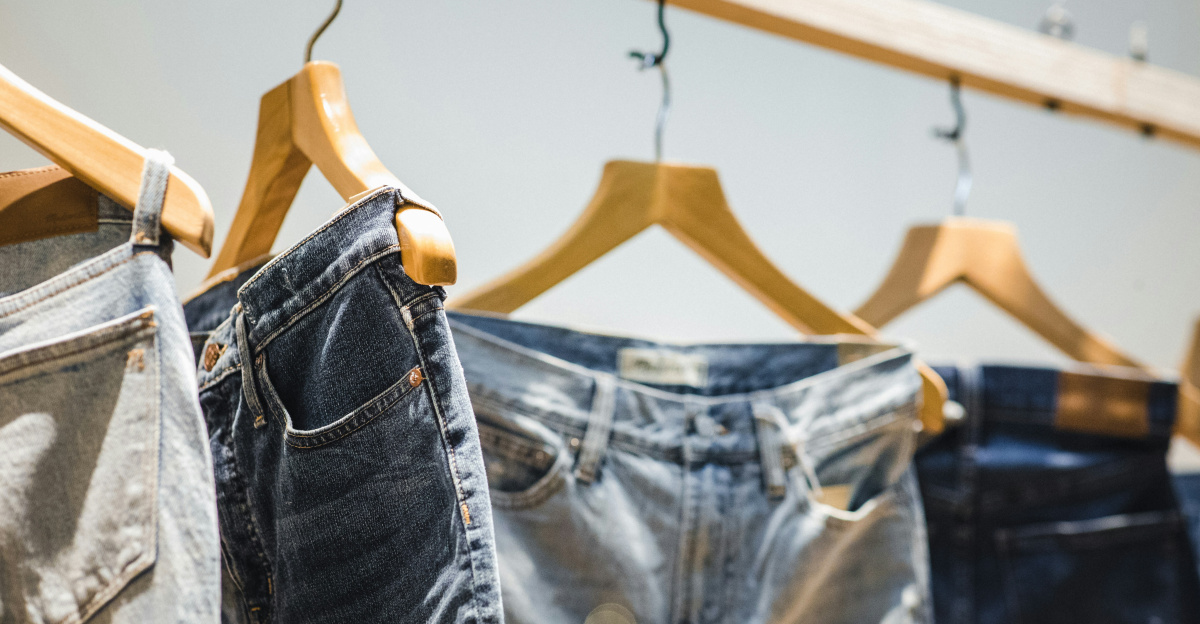 selective focus photography of hanged denim jeans